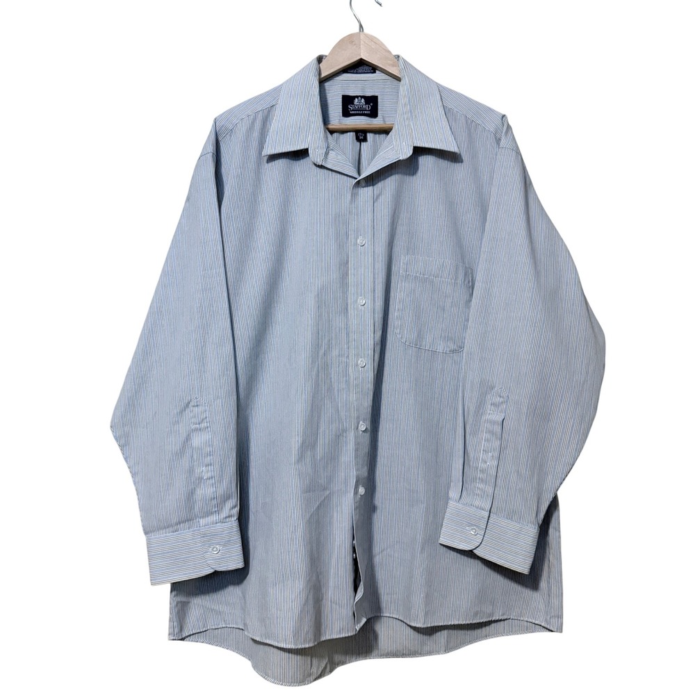 Stafford Shirt XL Blue Tan Striped Cotton Workwear Office Business Button Down